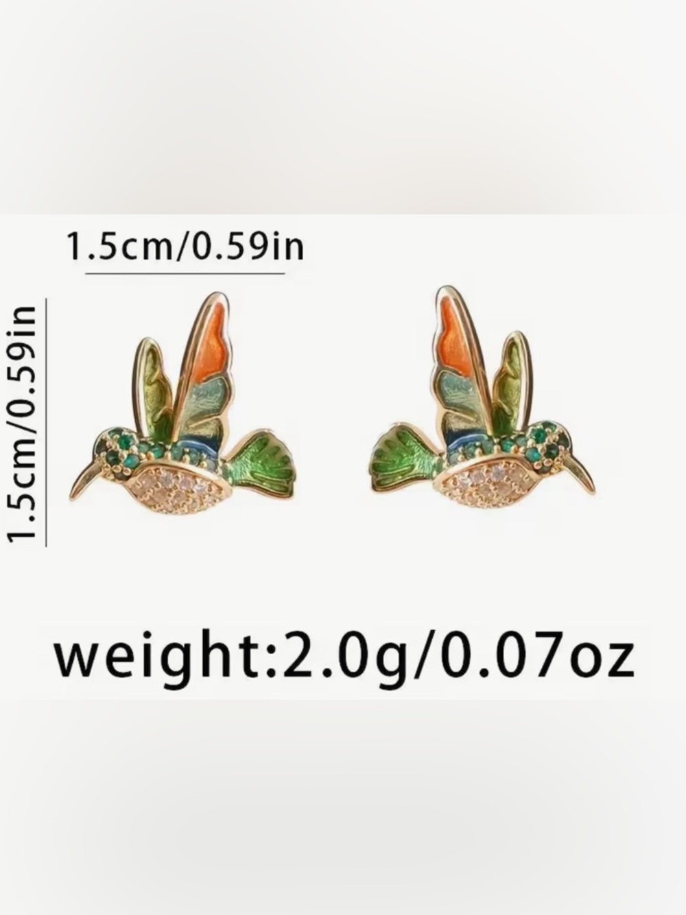 Green Crystal Hummingbird Stud Earrings - Women Jewelry - Picture 3 of 3